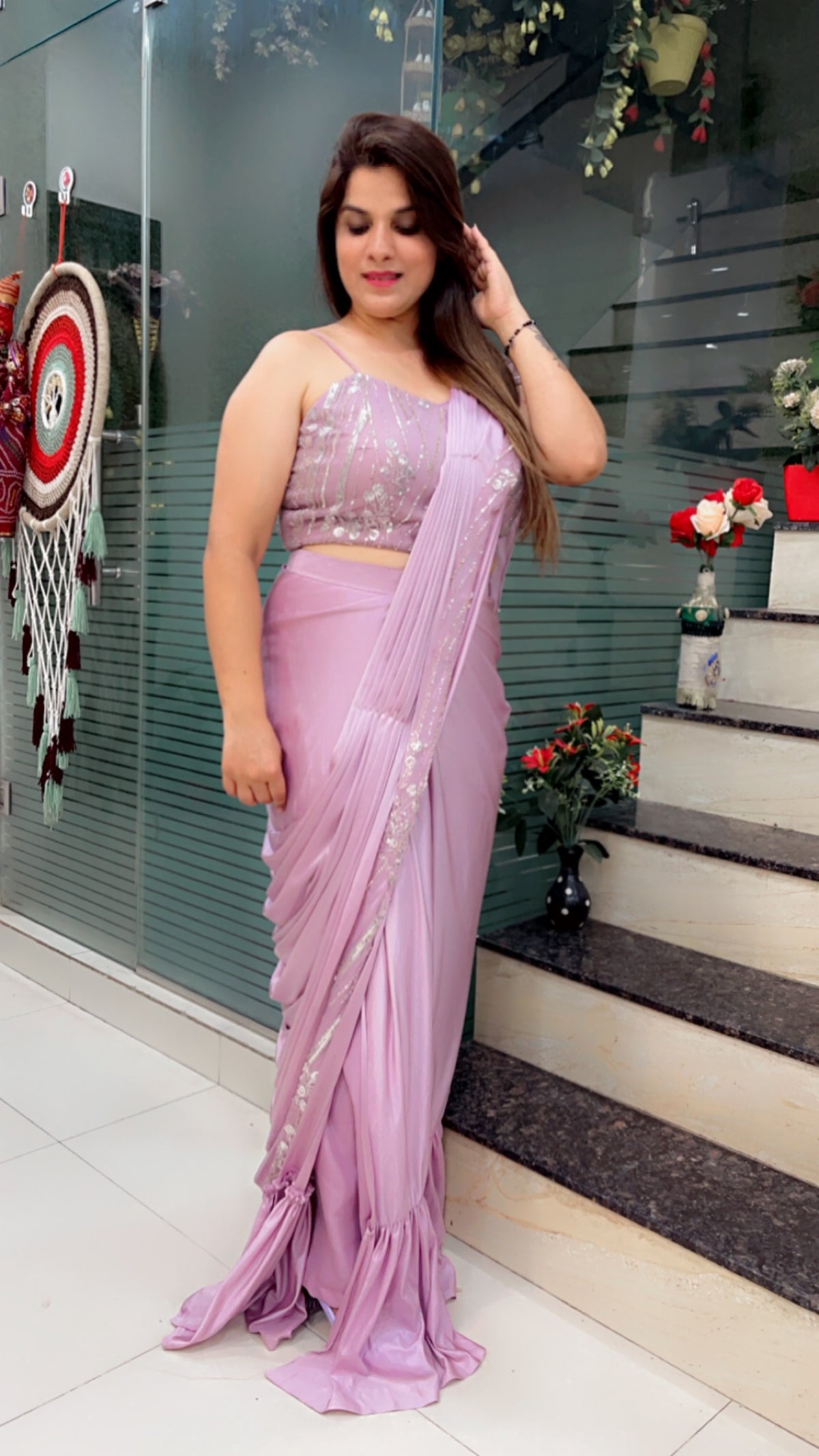 Lavender Saree With Cape For Weddings (SR021)