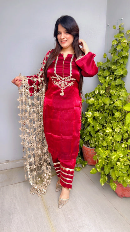 Maroon Karwachauth Farshi Salwar Suit