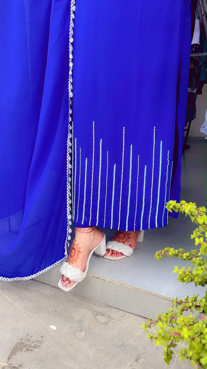 Blue Embroidered Pant Suit and Dupatta Set