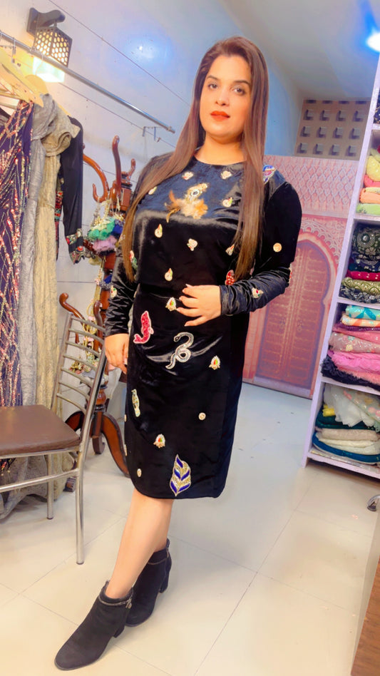 Black Patch Worked Skirt Top (ST001)