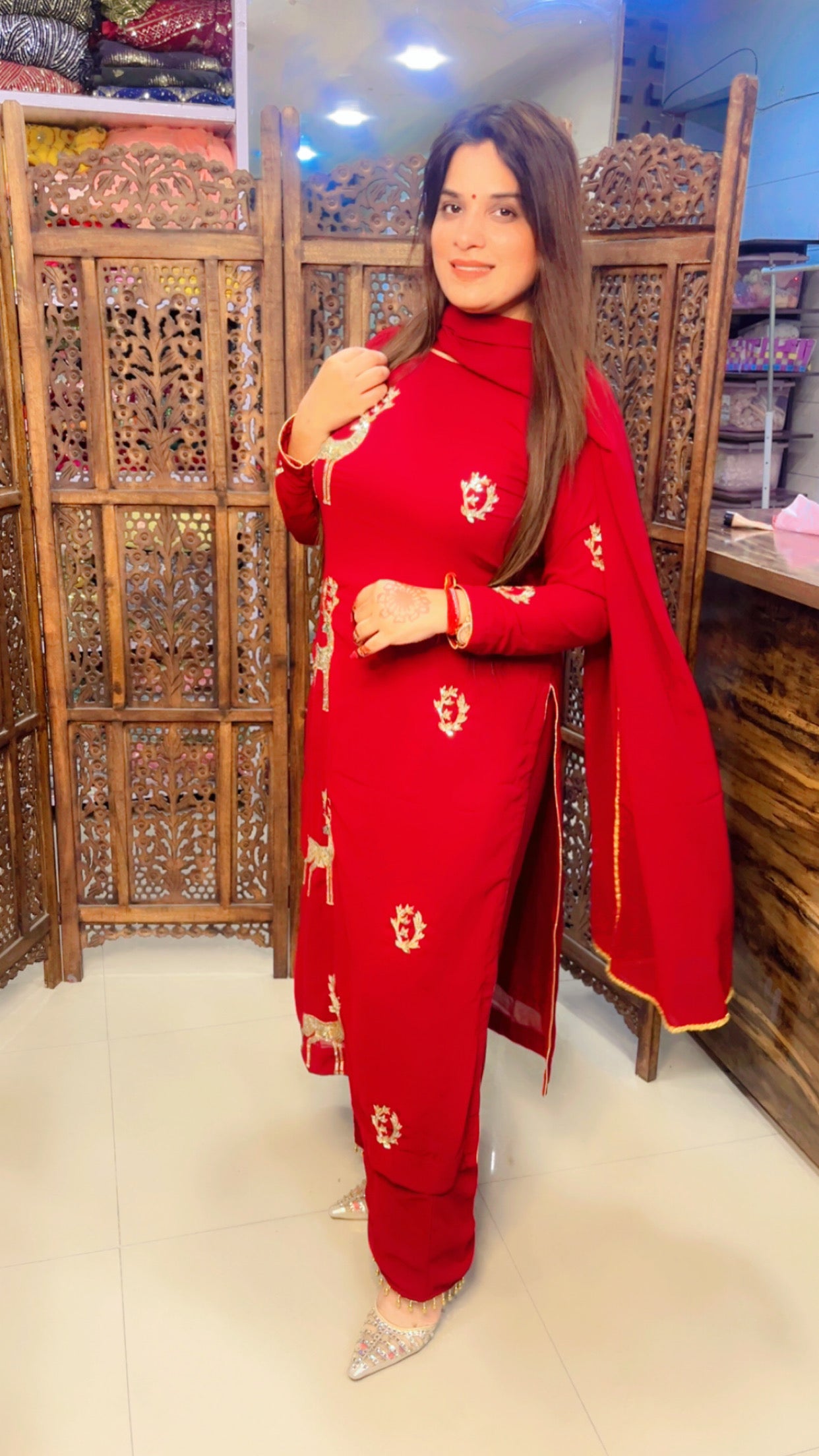 Maroon Georgette Embroidered Palazzo Suit with Dupatta