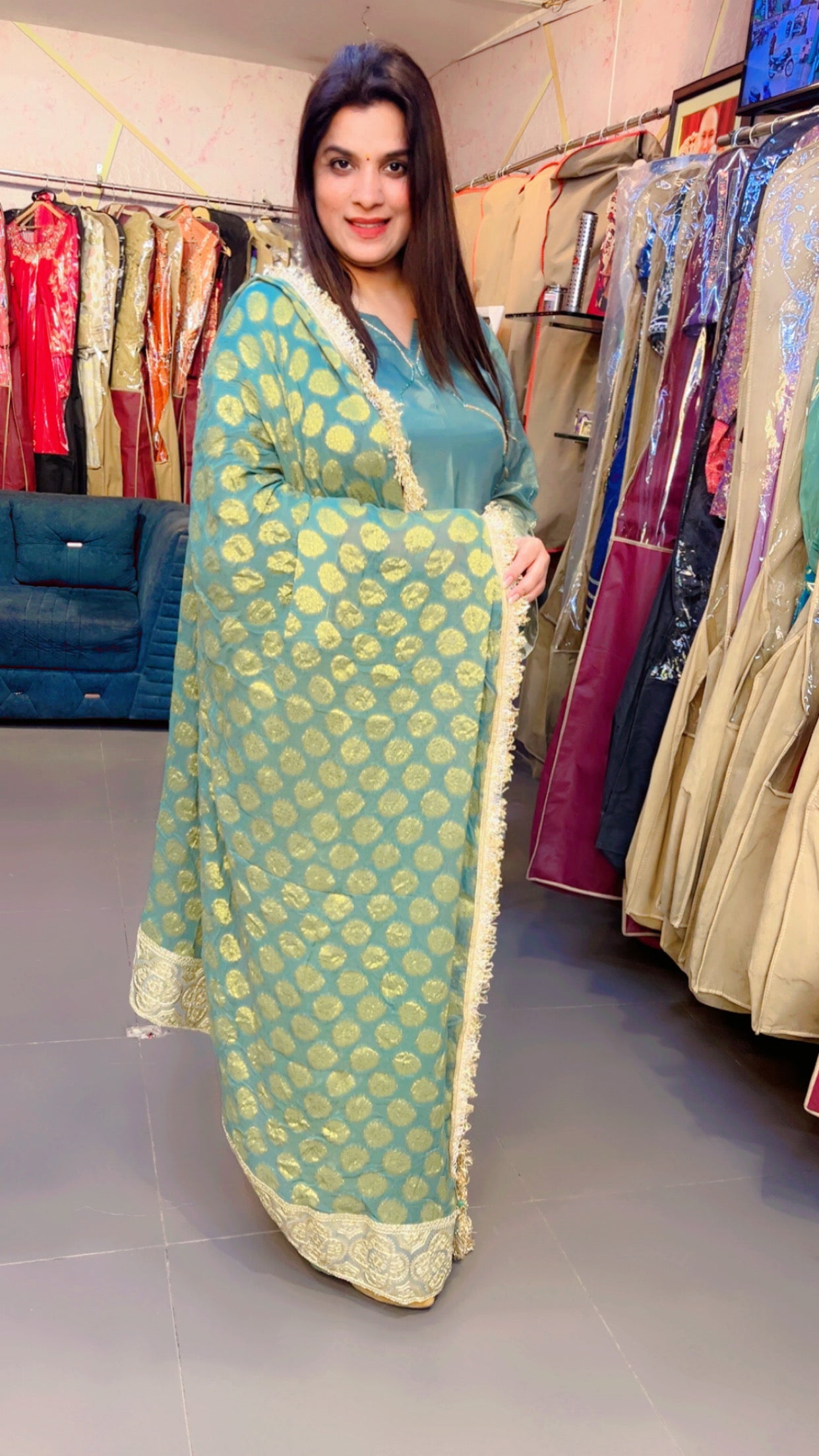 Green Embroidered Farshi Salwar Suit (FS001)