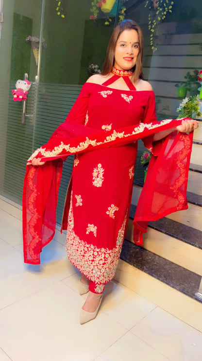 Dark Pink Embroidered Suit for Festive Season (SS008)