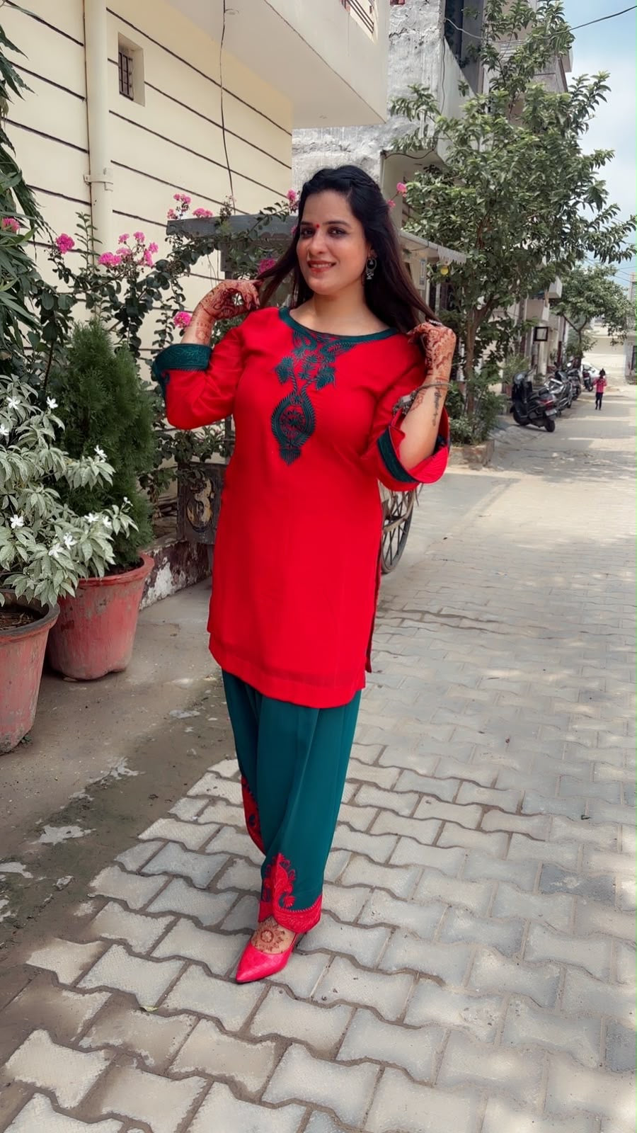 Red And Green Farshi Salwar Suit And Dupatta Set