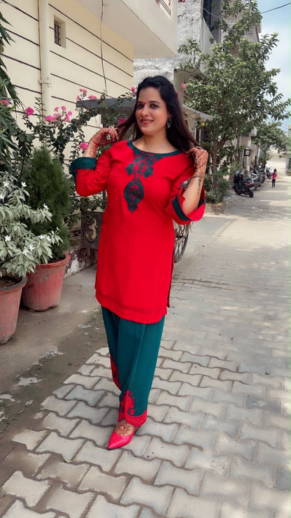 Red And Green Farshi Salwar Suit And Dupatta Set