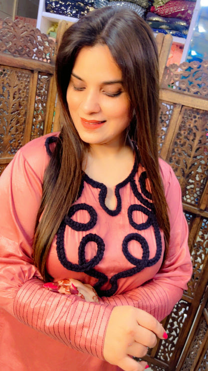 Rose Pink Cotton Fabric Embroidered Casual Wear Co-Ord Set (CS003)