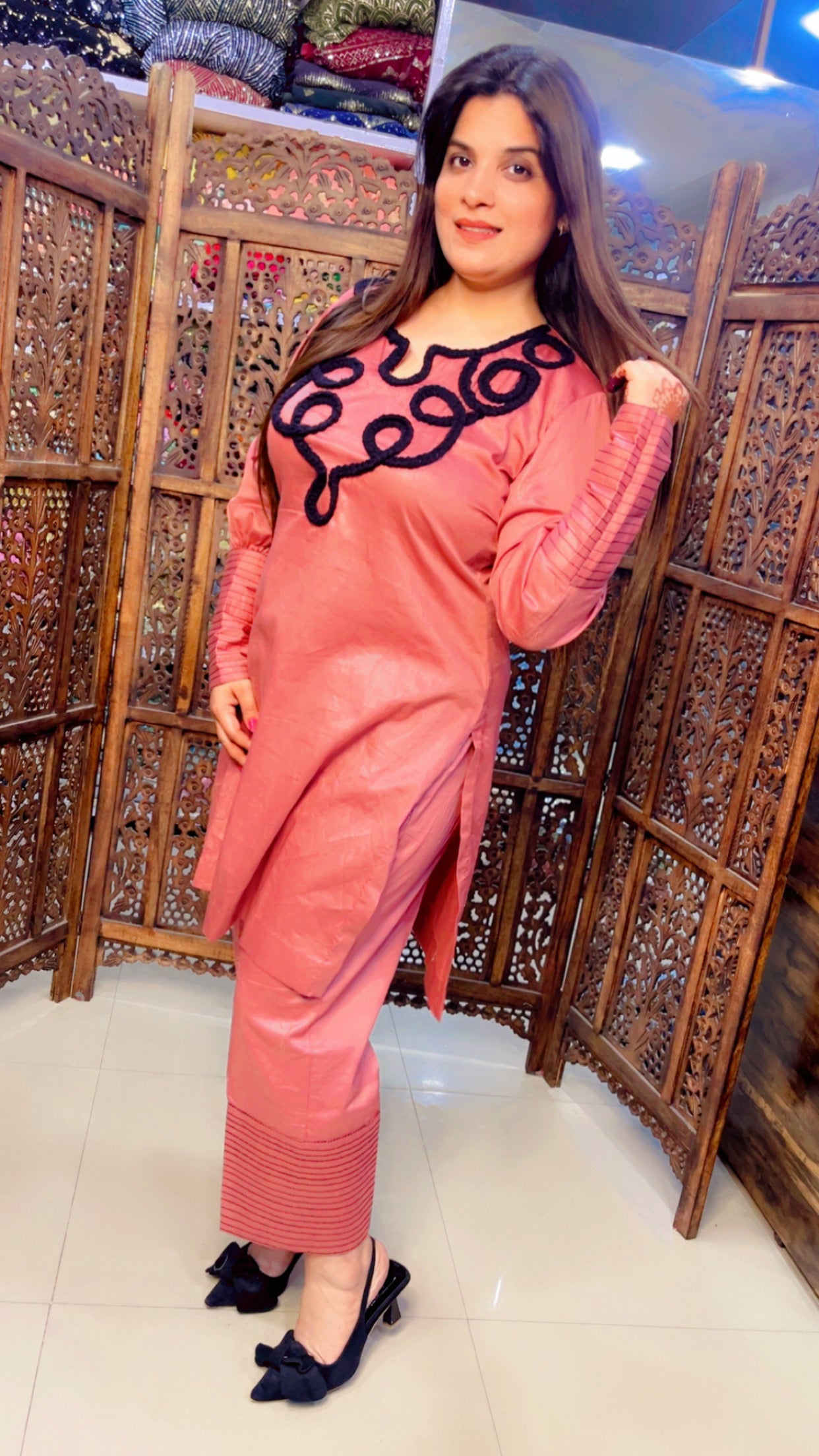Rose Pink Cotton Fabric Embroidered Casual Wear Co-Ord Set (CS003)