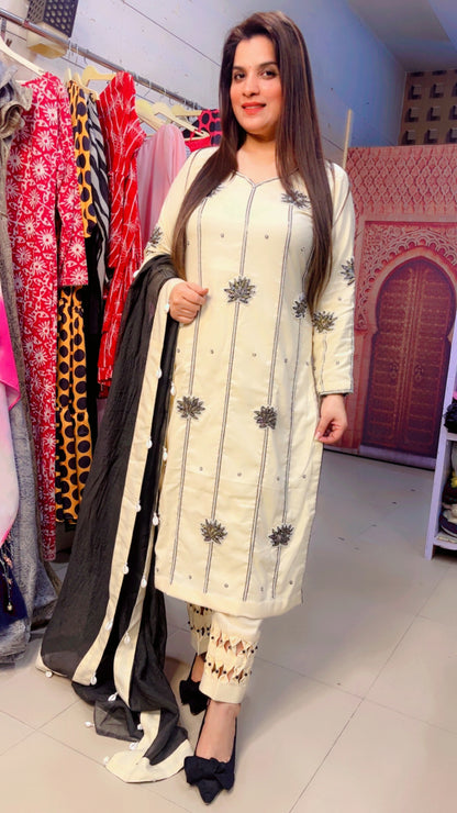 Ivory Embroidered Designer Suit (PS003)