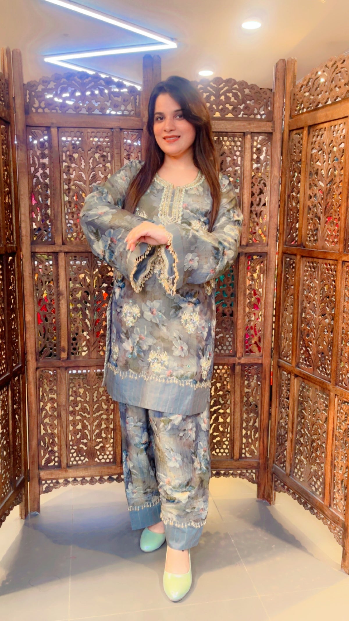 Grey Floral Ethnic Wear Salwar Suit With Dupatta