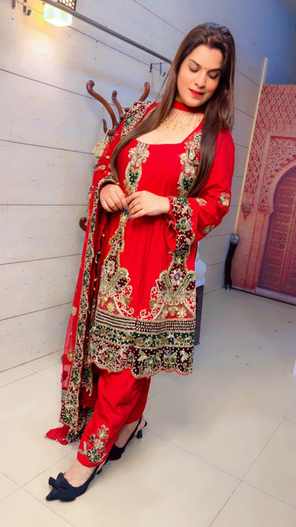Red Anarkali Suit For Weddings (AS001)