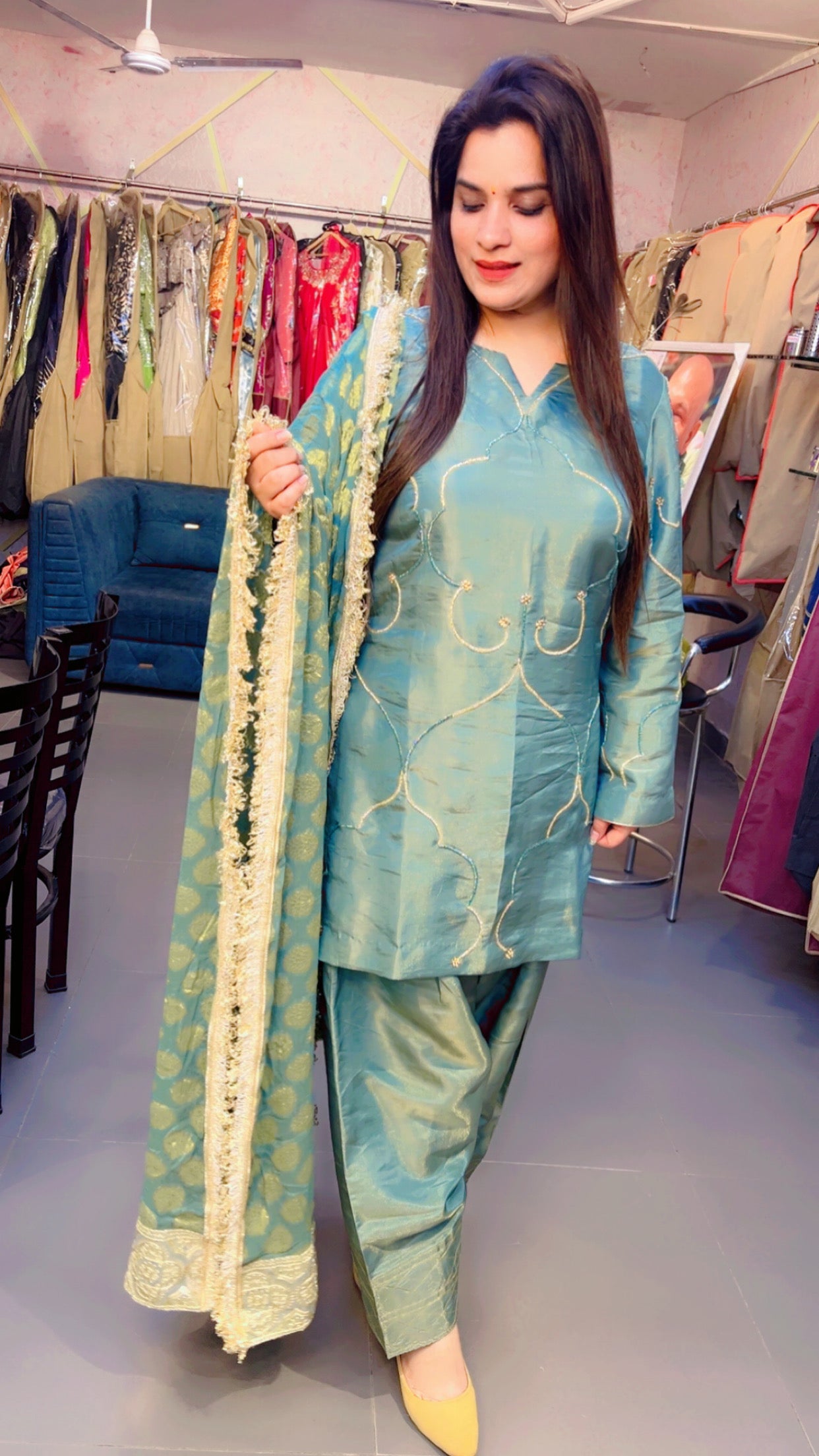 Green Embroidered Farshi Salwar Suit (FS001)