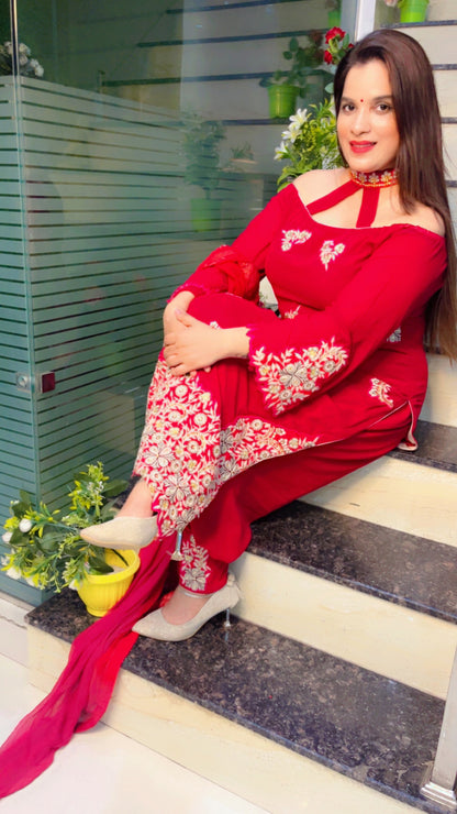 Dark Pink Embroidered Suit for Festive Season (SS008)