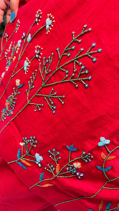 Pink Cotton Thread Embroidered Co-Ord Set For Women (CS)