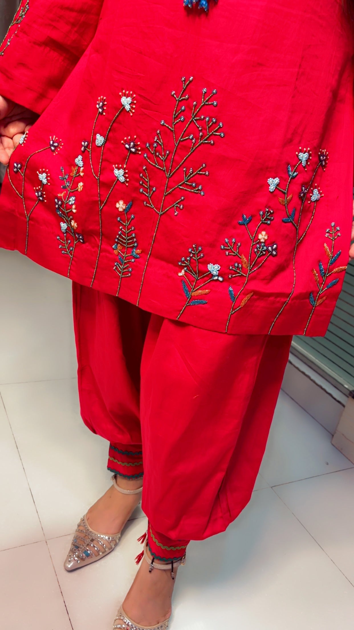 Pink Cotton Thread Embroidered Co-Ord Set For Women (CS)