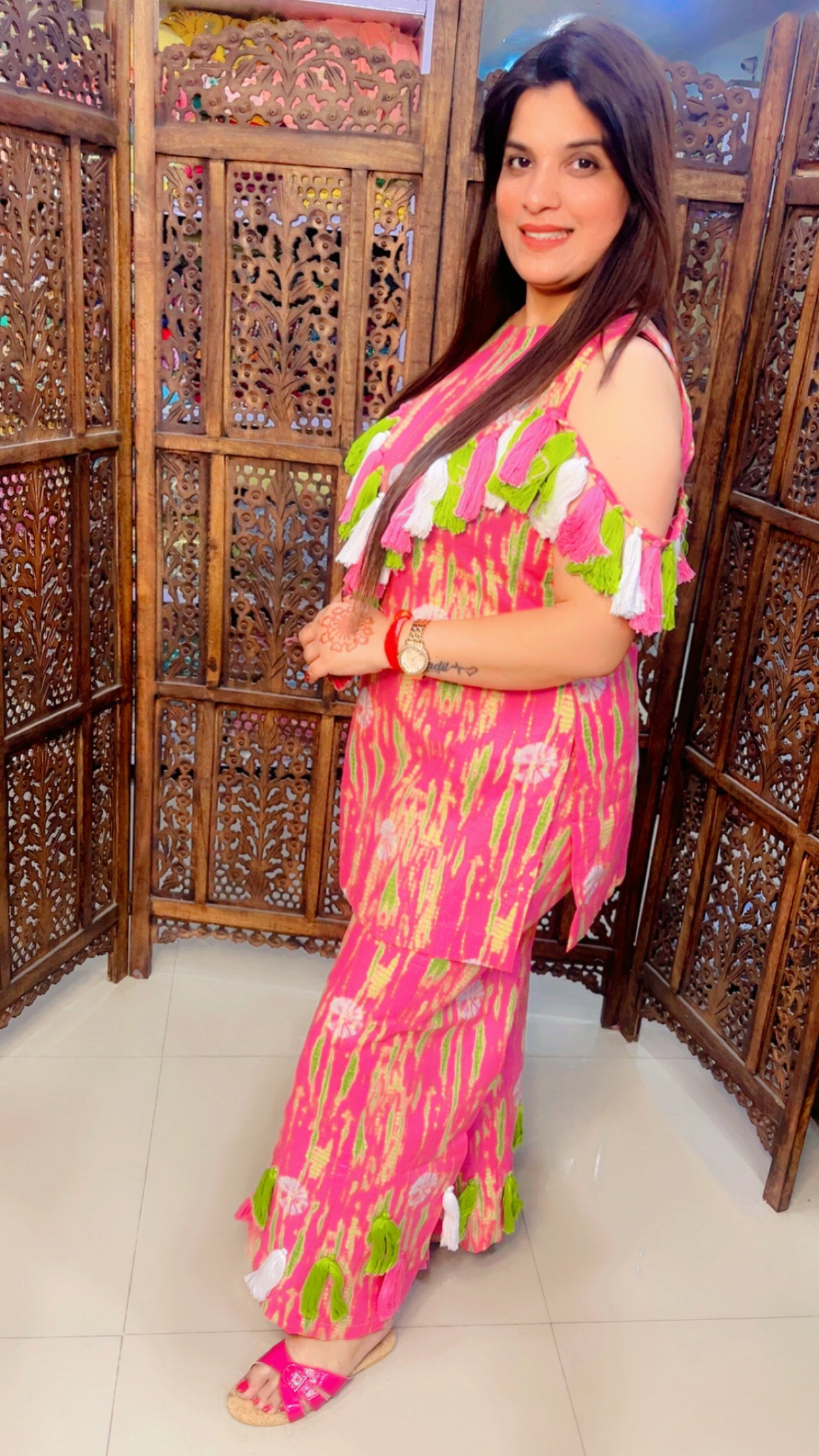 Pink Cotton Tie And Dye Designer Summer Co-Ord Set (CS002)