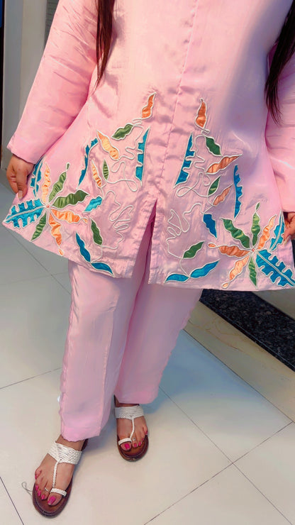 Pink Patch Work Co-Ord Set in Crepe