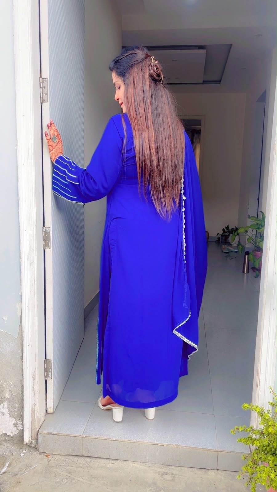 Blue Embroidered Pant Suit and Dupatta Set