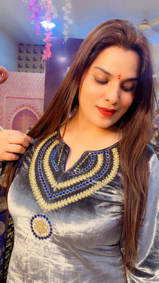 Embroidered Velvet Suit