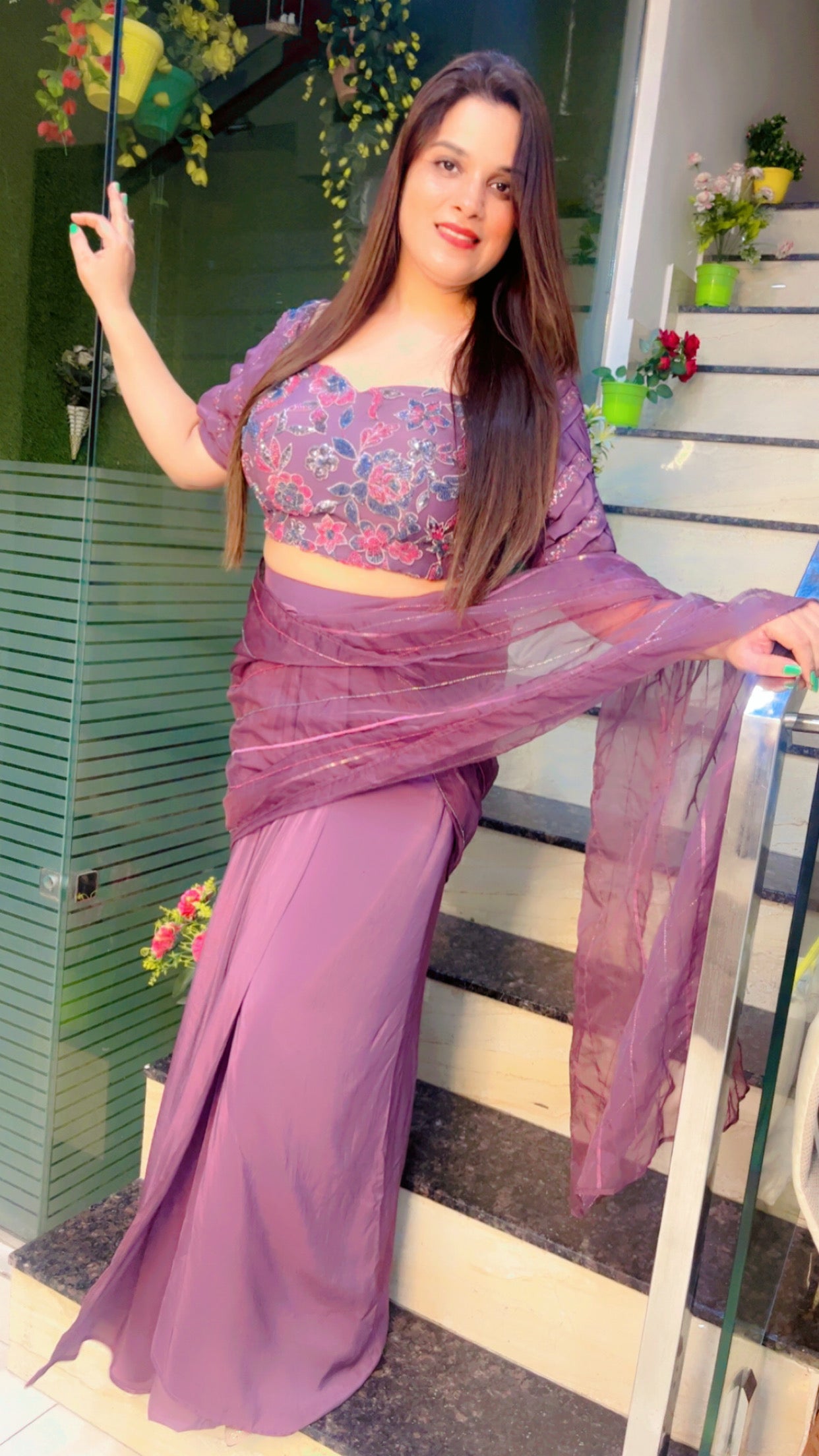 Mauve Wedding Wear Saree Cum Drape (SR015)