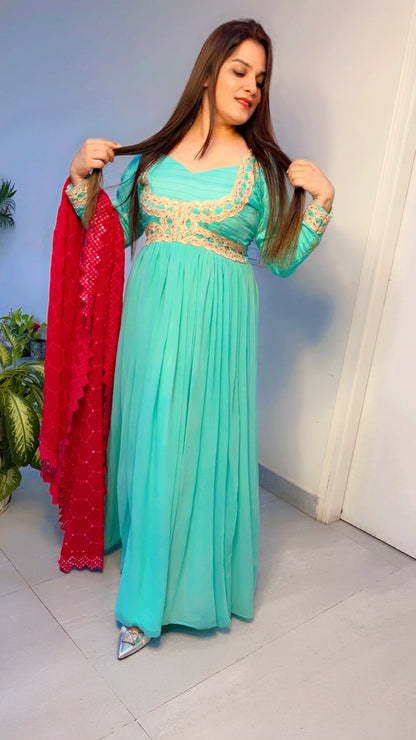 Sea green Anarkali for Sangeet (AK001)