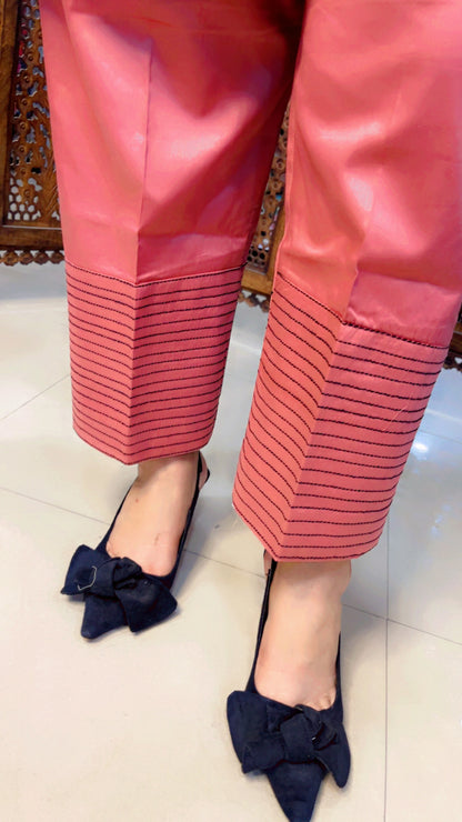 Rose Pink Cotton Fabric Embroidered Casual Wear Co-Ord Set (CS003)