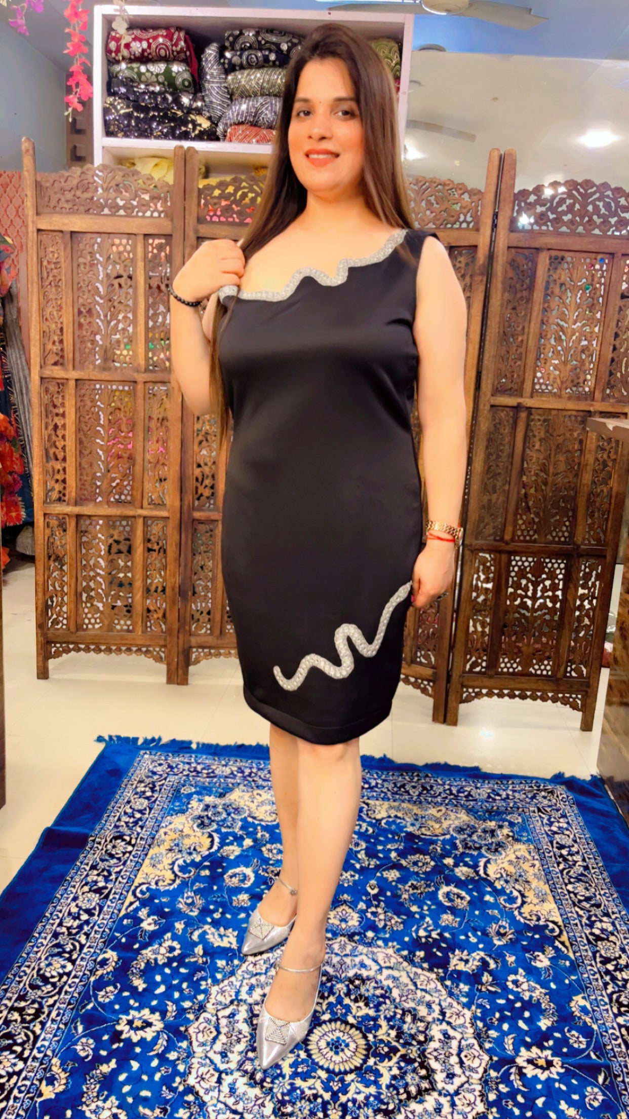 Black Banana Crepe Embroidered Snake Detail Tunic (TN020)