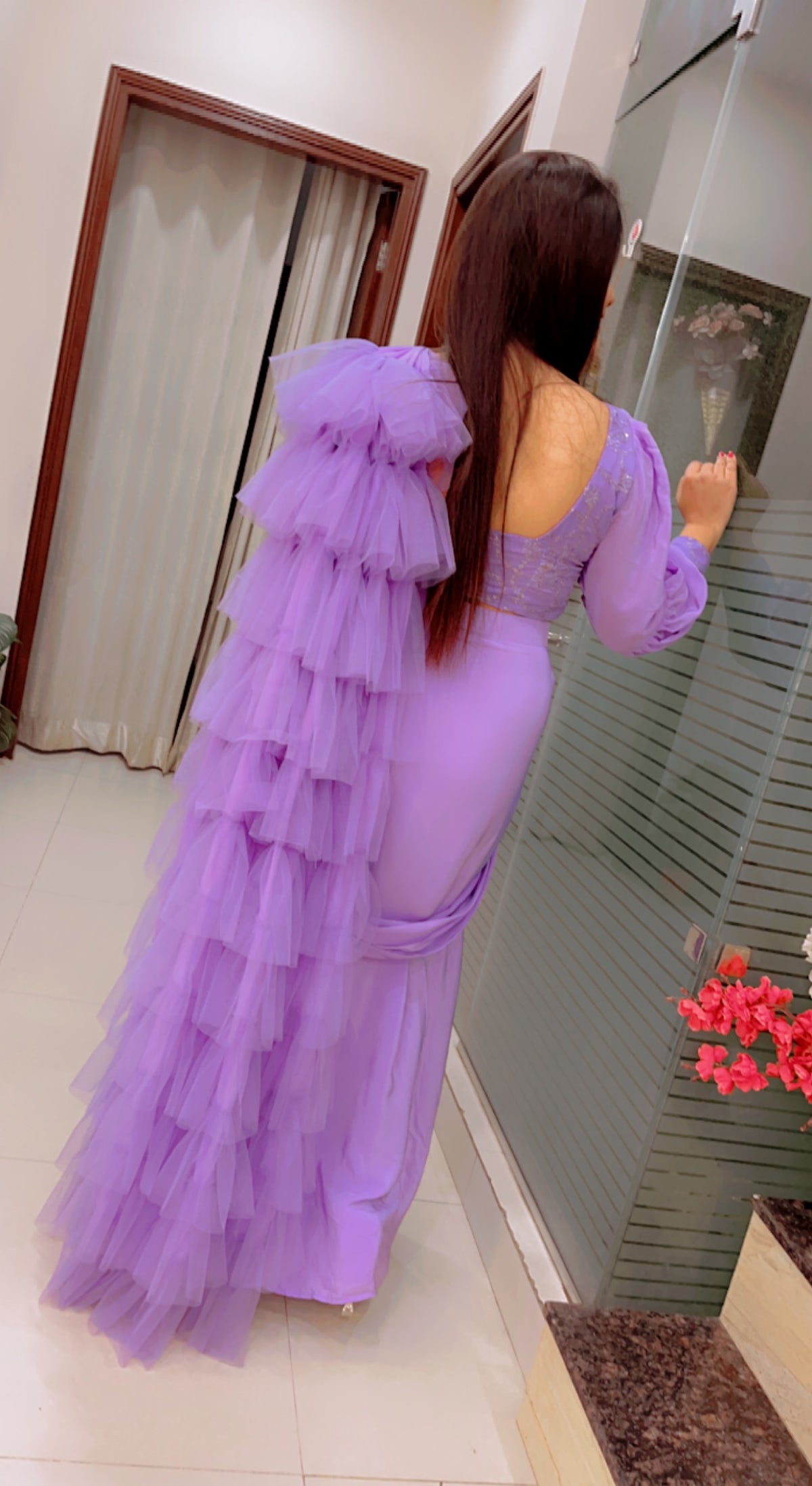 Lavender Ruffled Saree For Parties (SR019)