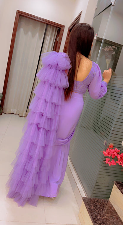 Lavender Ruffled Saree For Parties (SR019)