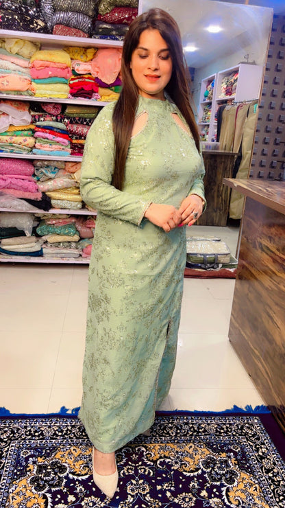 Pastel Green Long Sequins Dress (WD001)