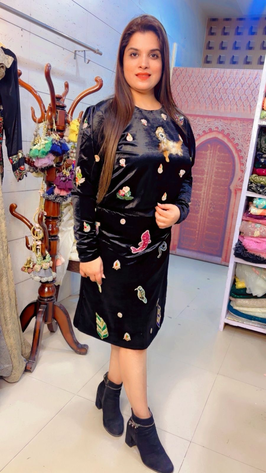 Black Patch Worked Skirt Top (ST001)