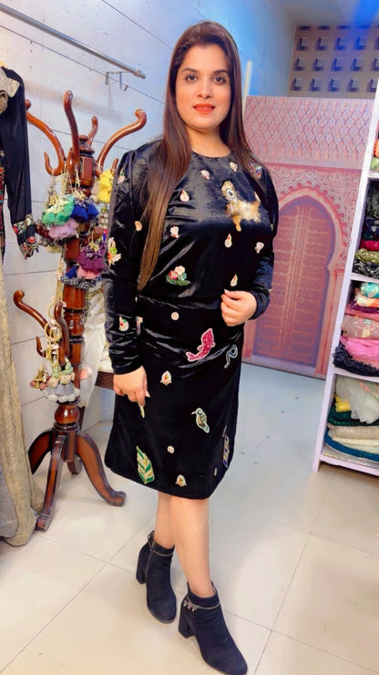 Black Patch Worked Skirt Top (ST001)