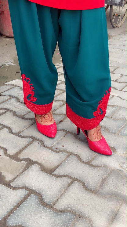 Red And Green Farshi Salwar Suit And Dupatta Set