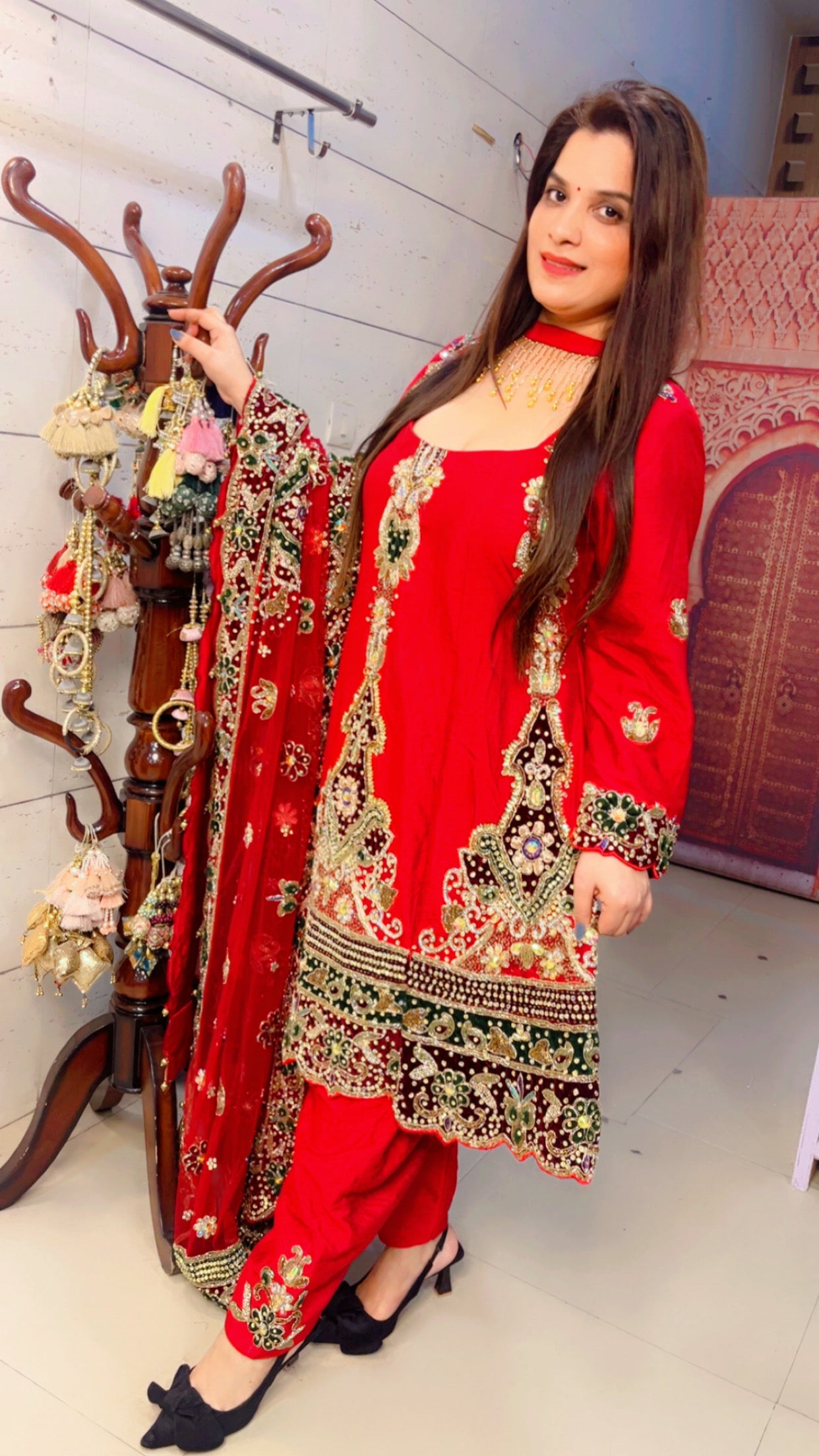 Red Anarkali Suit For Weddings (AS001)