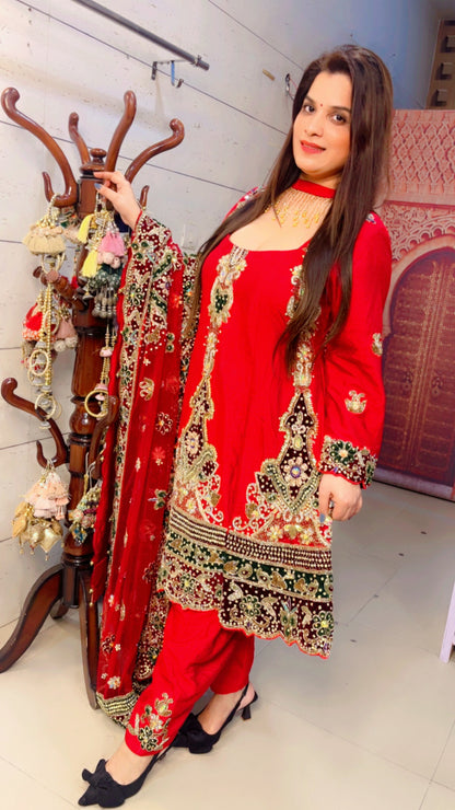 Red Anarkali Suit For Weddings (AS001)