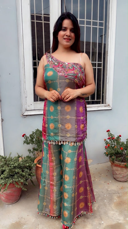 Multi-Colour One Shoulder Top And Palazzo Set (CS063)
