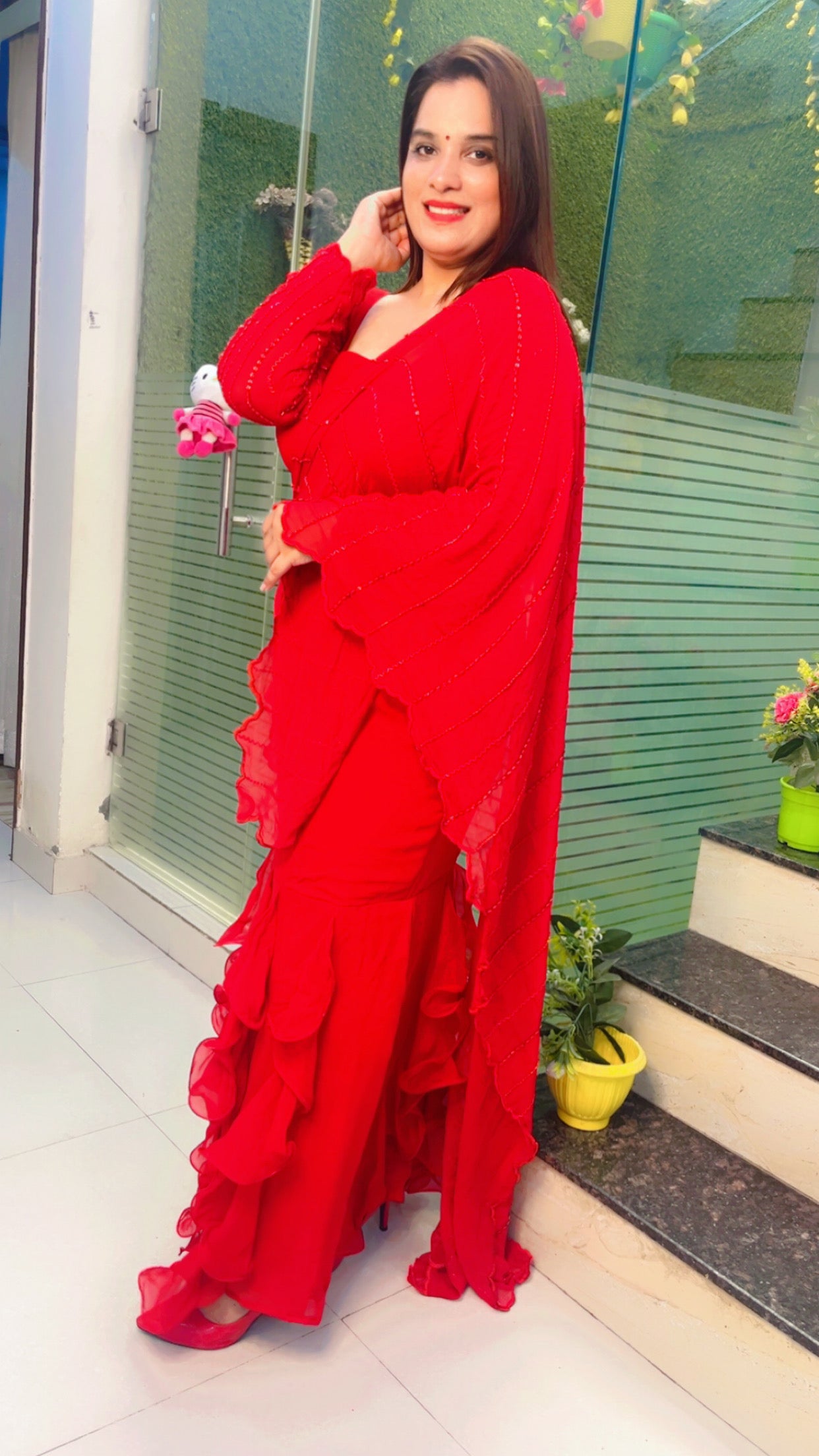 Red Embroidered Drape Saree (SR016)
