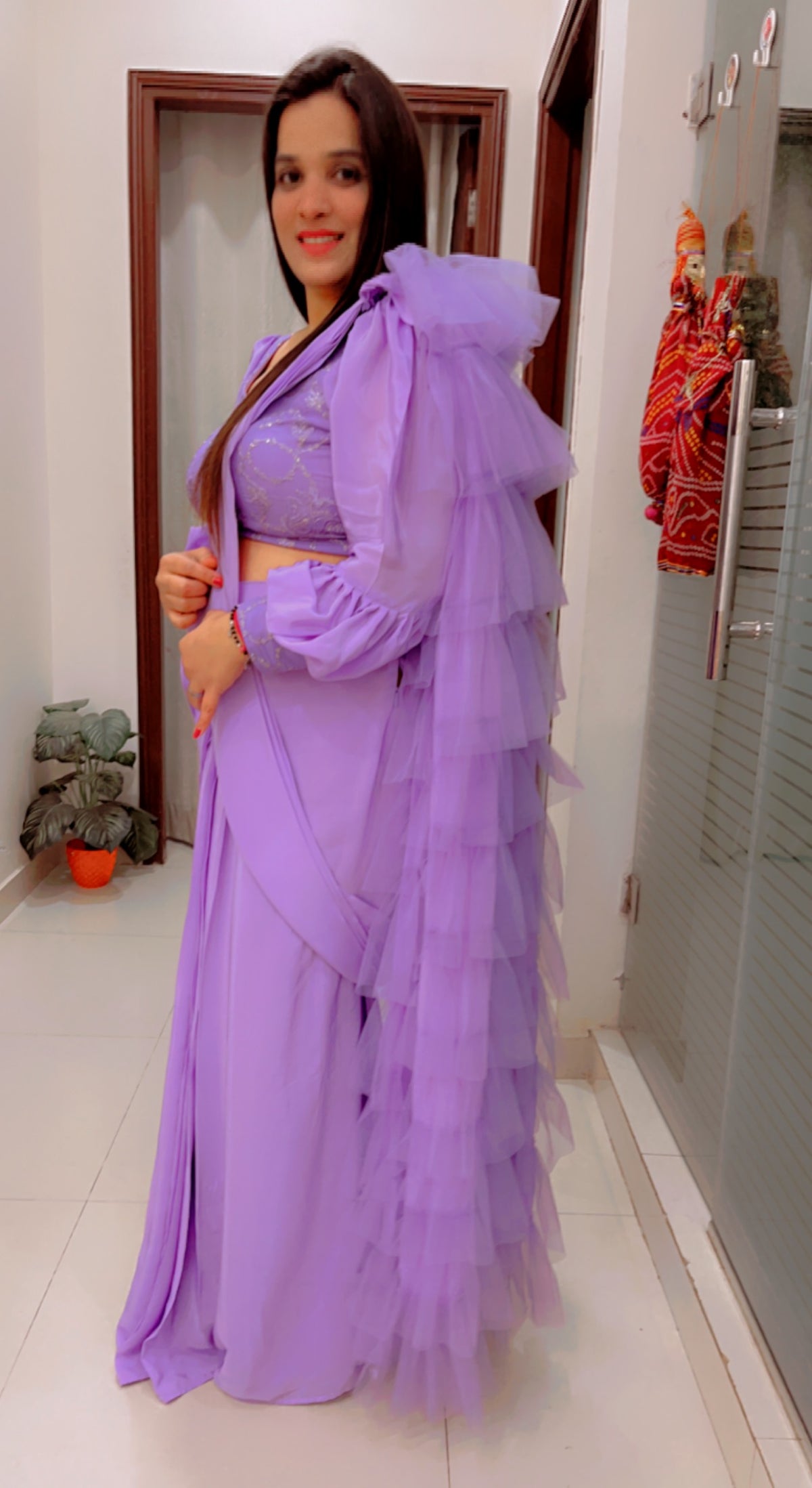 Lavender Ruffled Saree For Parties (SR019)