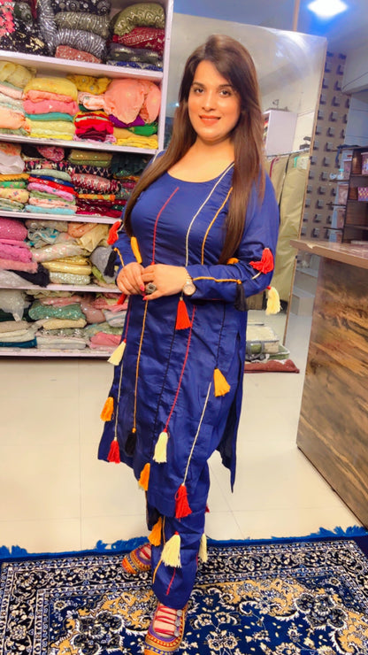 Dark Blue Cotton Kurti Set (KS004)