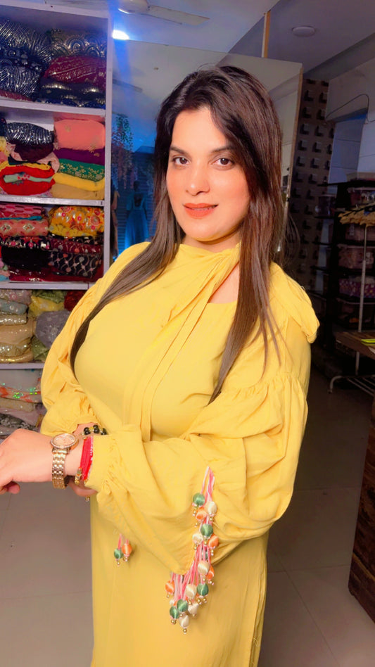 Yellow Rayon Cotton Maxi Dress for Summer Vacations