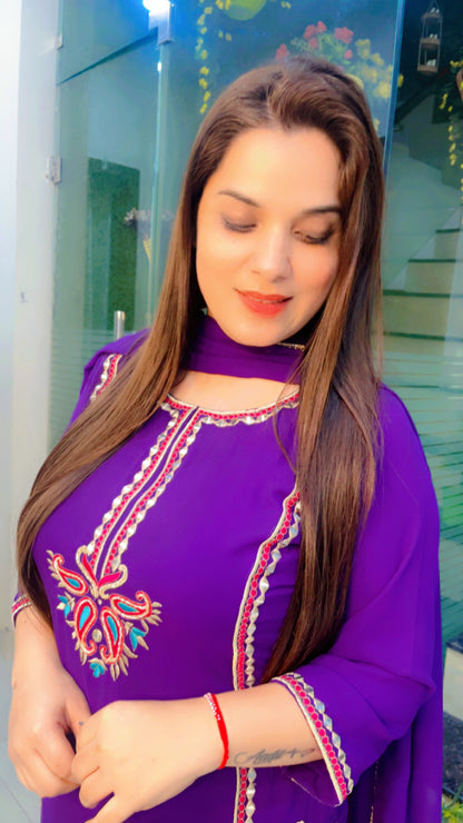 Purple Georgette Embroidered Suit (SS006)