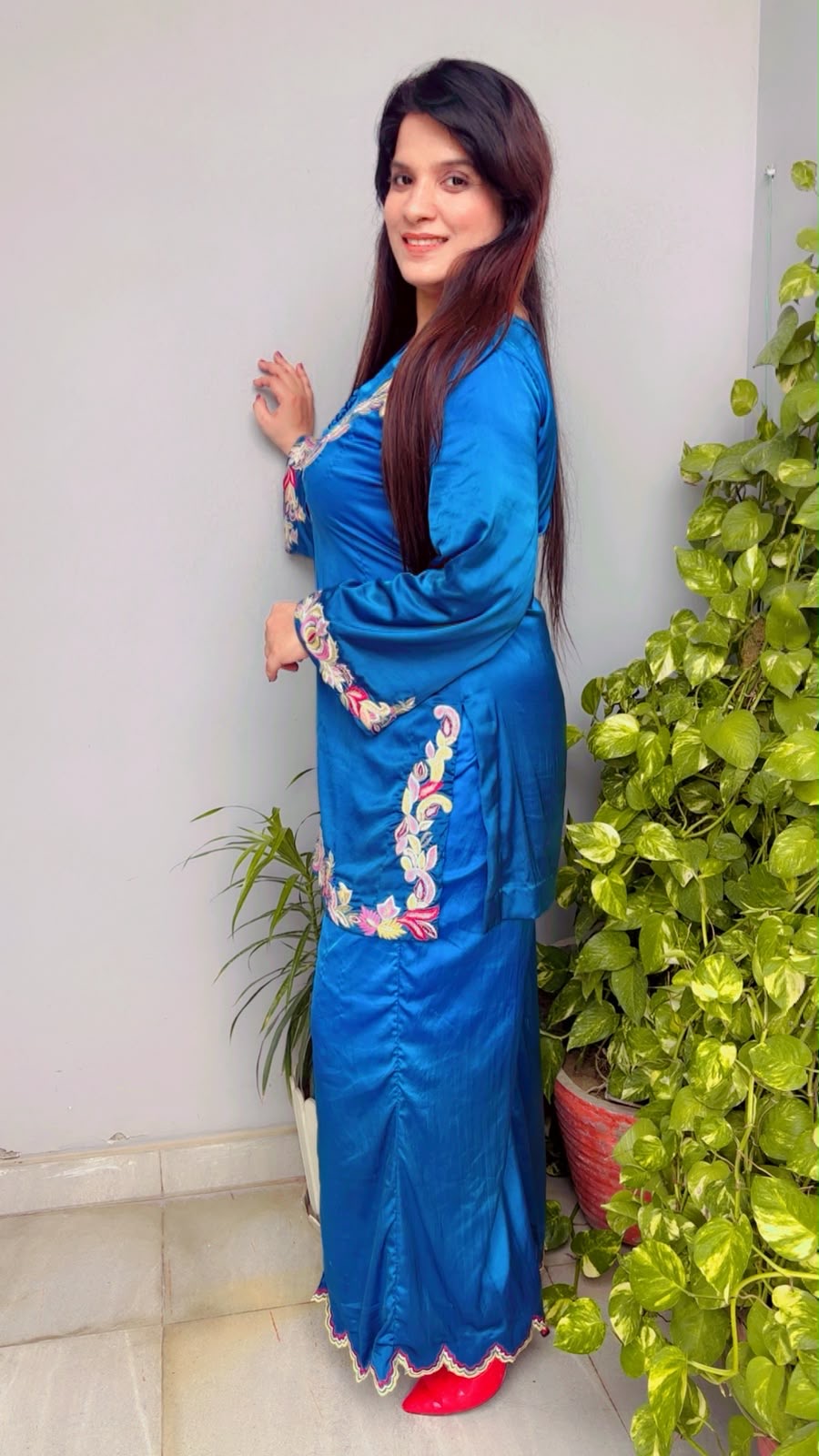 Double Layered Scalloping Palazzo Kurti And Dupatta Set