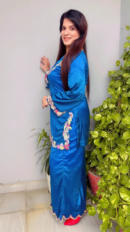 Double Layered Scalloping Palazzo Kurti And Dupatta Set