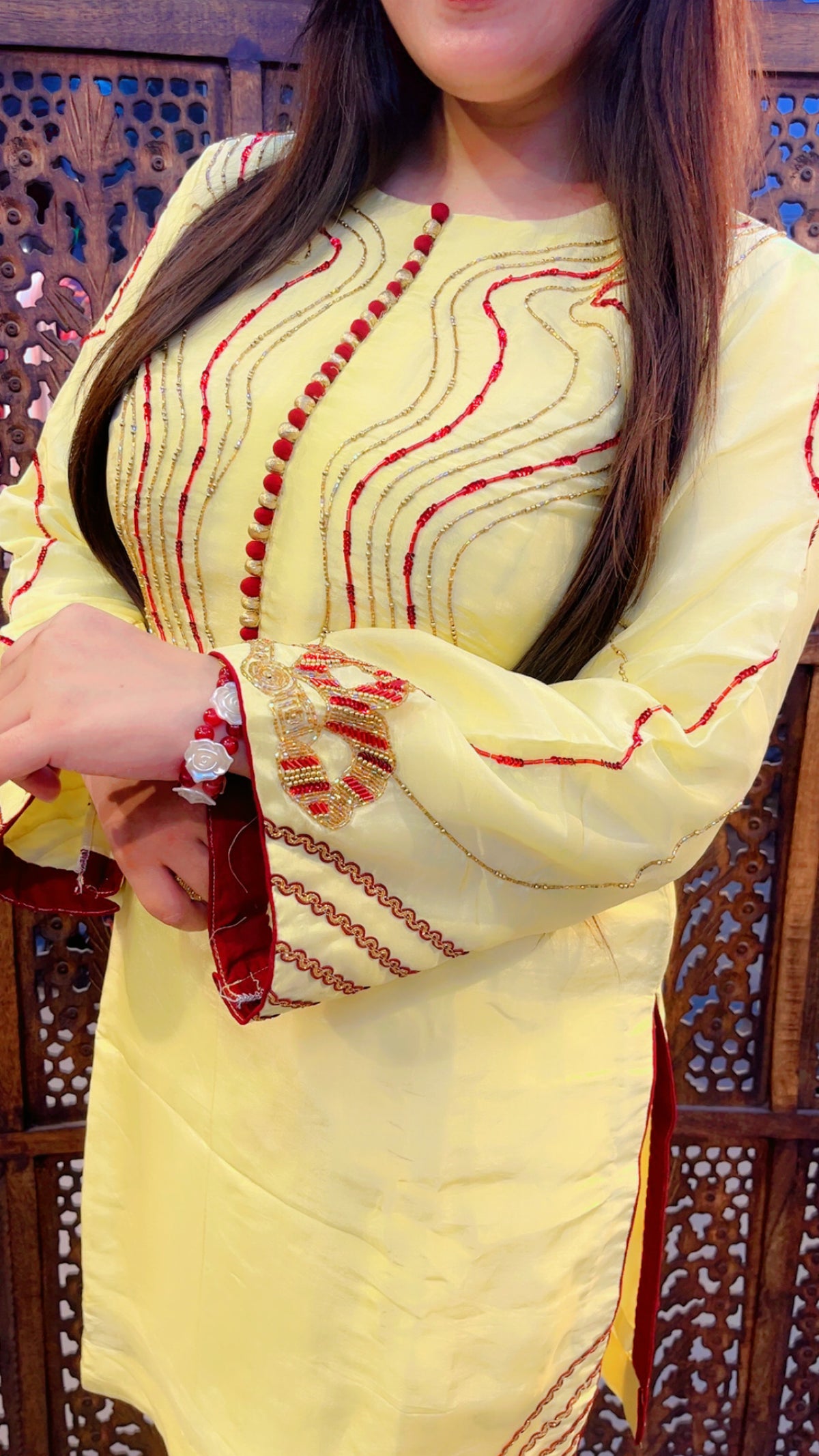 Yellow Silk Pant Suit With Chinon Dupatta For Haldi Function