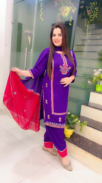 Purple Georgette Embroidered Suit (SS006)
