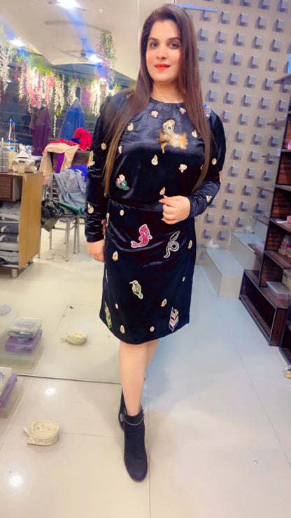 Black Patch Worked Skirt Top (ST001)