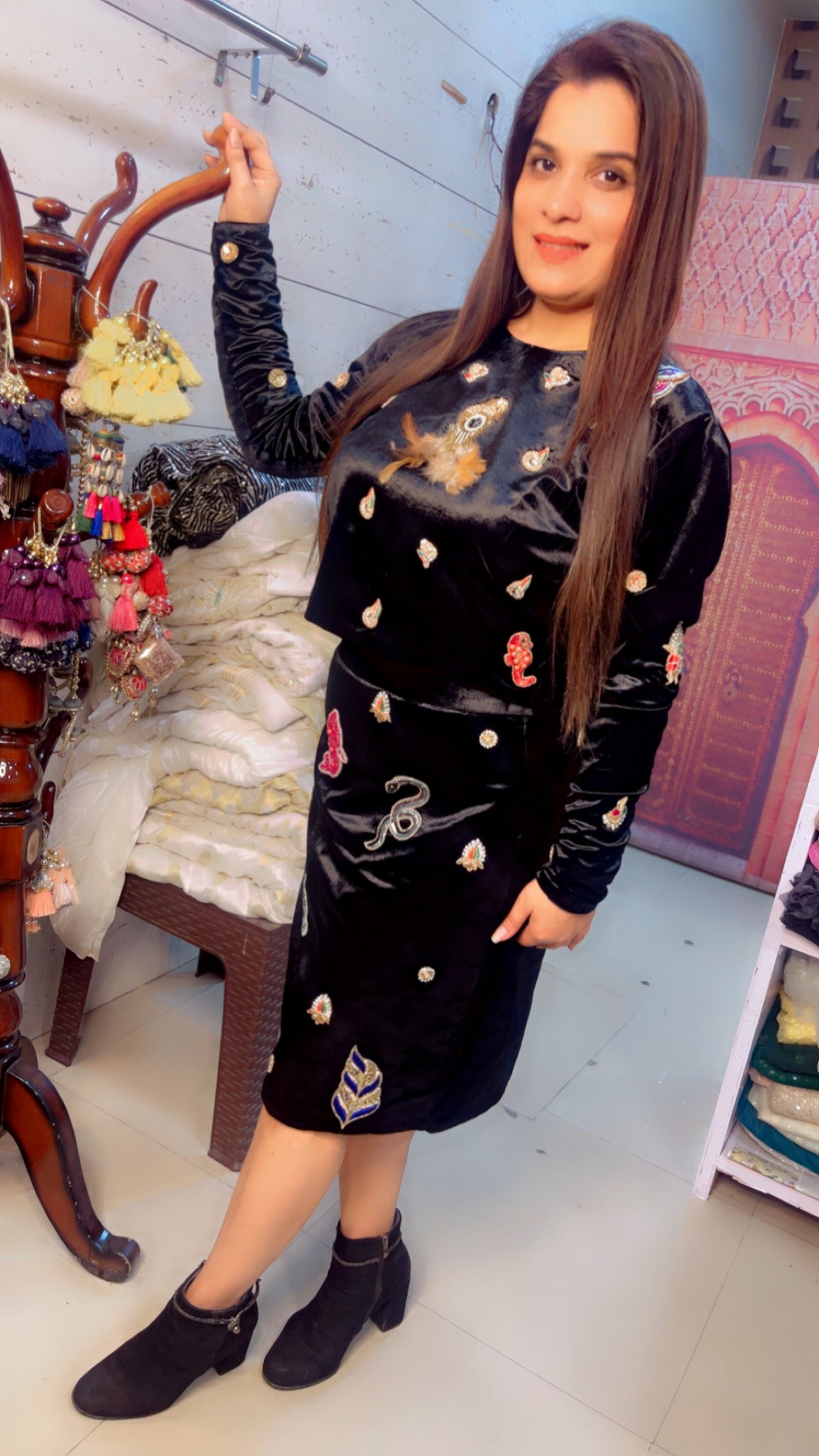 Black Patch Worked Skirt Top (ST001)