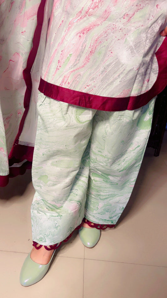 Marble Print Designer Cotton Suit with Farshi Salwar and Dupatta