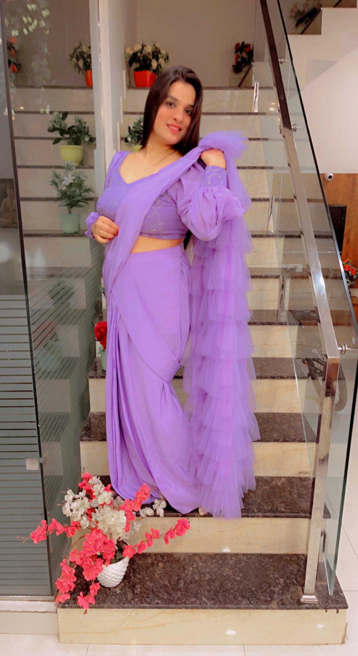 Lavender Ruffled Saree For Parties (SR019)