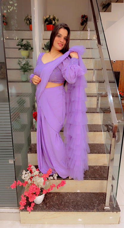 Lavender Ruffled Saree For Parties (SR019)