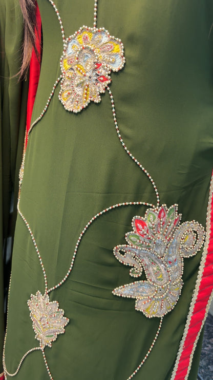 Georgette Cut Work Palazzo Suit With Red Stripes Dupatta (PS)